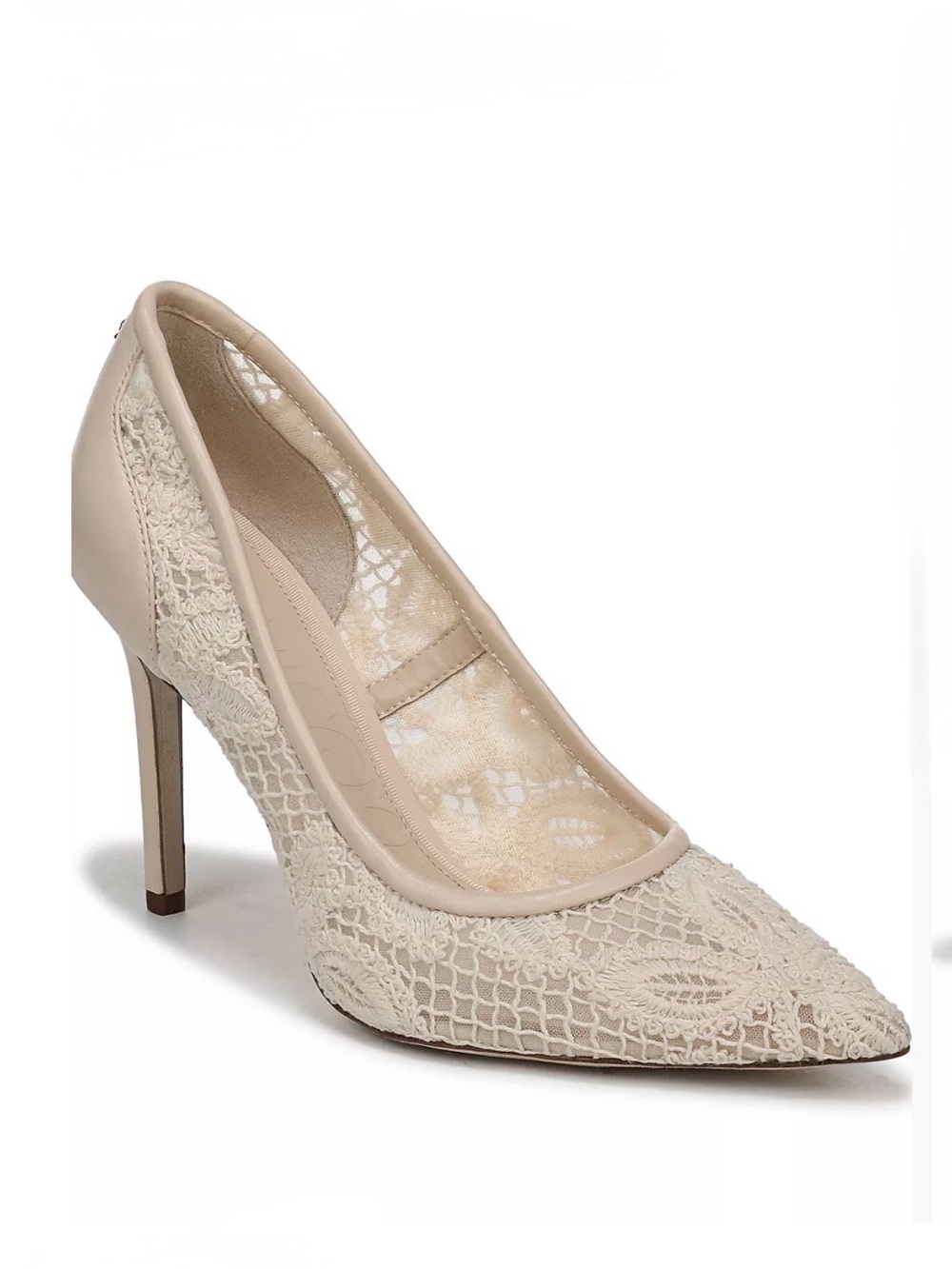 Sam Eldelman Lace Pointed-Toe Ivory High Heel Pump  size 8M